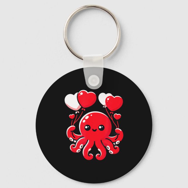 Llavero Octopus With Heart Balloons Adorable Valentines Da (Anverso)