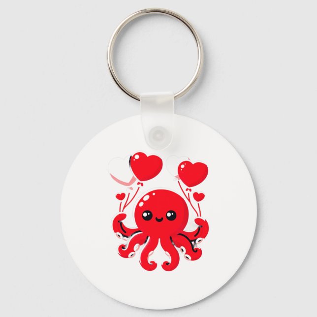 Llavero Octopus With Heart Lloons Adorable Valentines Day  (Anverso)