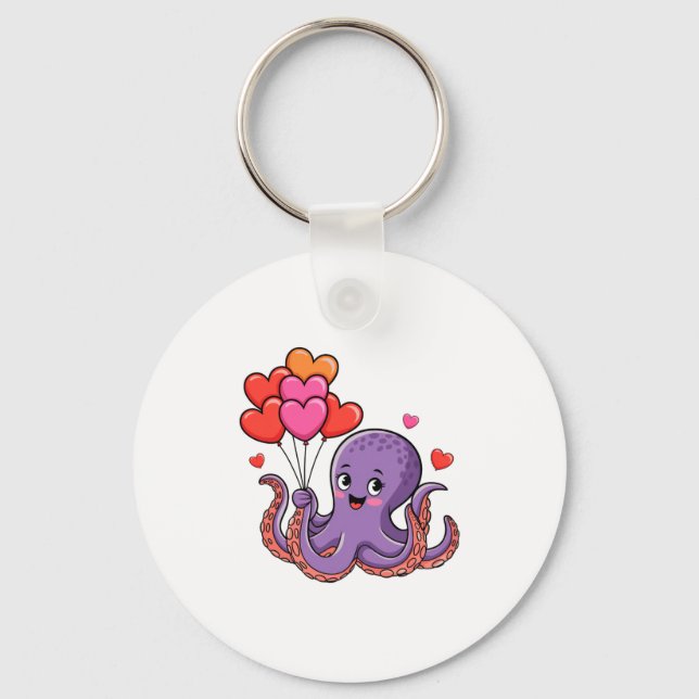 Llavero Octopus With Heart Lloons Valentine Day  (Anverso)
