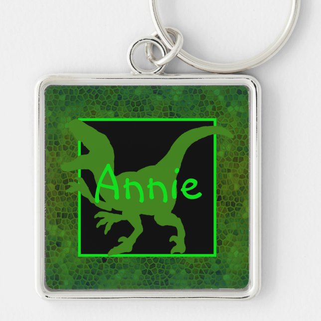 Llavero Ocultar dinosaurio verde personalizado (Frente)