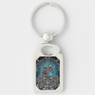 Llavero Odin con cuervos y espadas Mitología vikinga azul