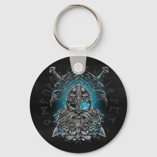 Llavero Odin Cuervos y Espadas Ojo Luminoso Azul dios nórd