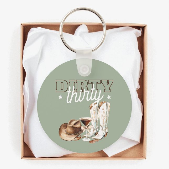 Llavero Oeste sucio rodeo 30.º Fiesta de cumpleaños (Western Rodeo Dirty Thirty 30th Birthday Party Keychain)