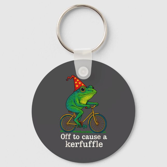 Llavero Off To Cause A Kerfuffle Funny Frog Wizard Bicycle (Anverso)