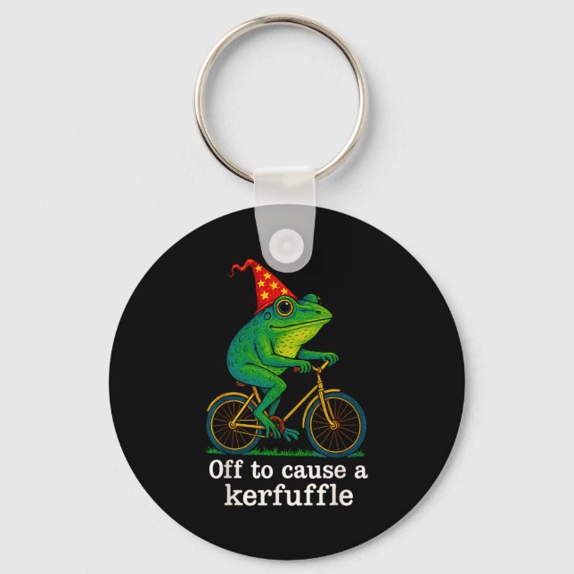 Llavero Off To Cause A Kerfuffle Funny Frog Wizard Bicycle (Anverso)