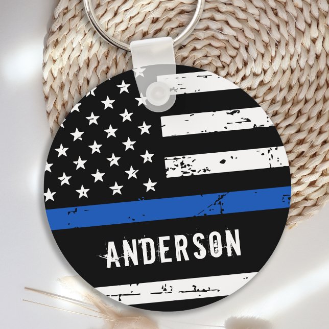 Llavero Oficial de policía Nombre personalizado Línea Azul (Subido por el creador)