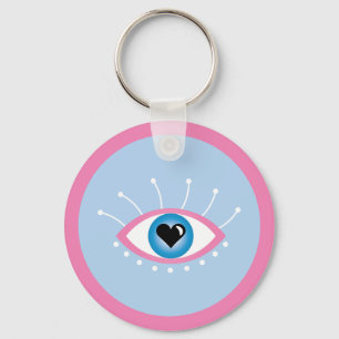 Llavero Ojo Malvado Griego Con Ojos Azul Rosa