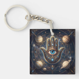 Llavero Ojo Turco Hamsa Celestial Dorado Marina Cósmica