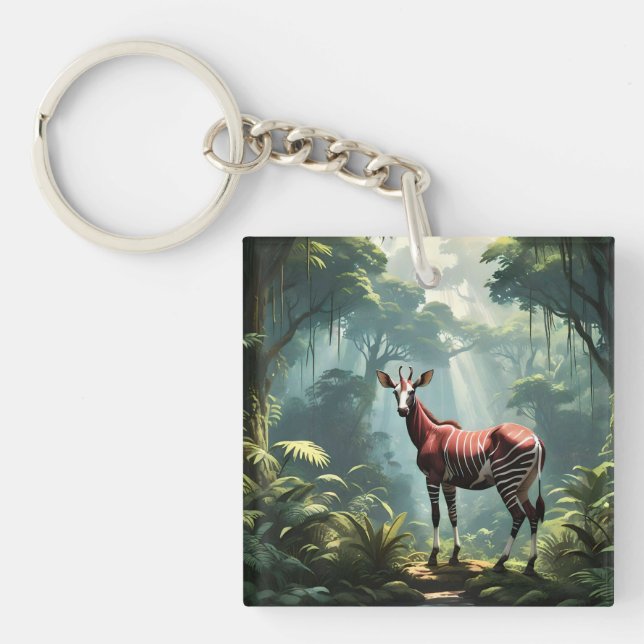 Llavero Okapi En La Selva Lluviosa, (Girafa De Cebra) (Frente)
