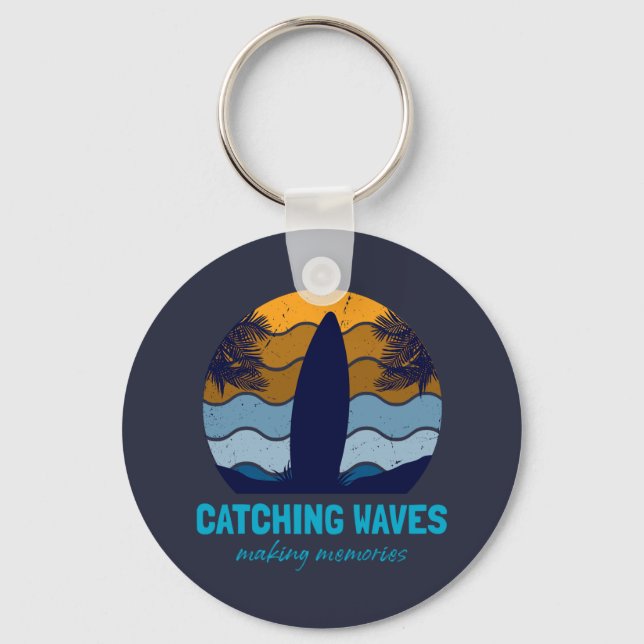 Llavero Olas de caza Arte Retro Surfboard Beach (Anverso)