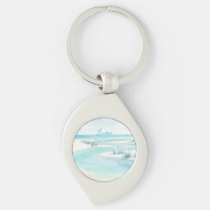 Llavero olas de playa de acuarela azul pastel nombre edita