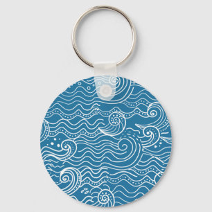 Llavero Olas del océano azul y blanco