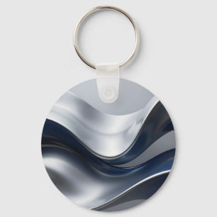 Llavero Olas Fluidas Abstractas Modernas de Plata y Azul M