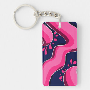 Llavero Olas rosadas fluidas sobre un fondo azul marino