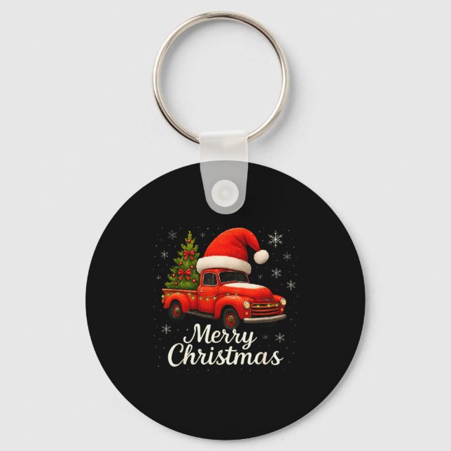 Llavero Old Red Truck Santa Hat Xmas Tree Merry Christmas  (Anverso)