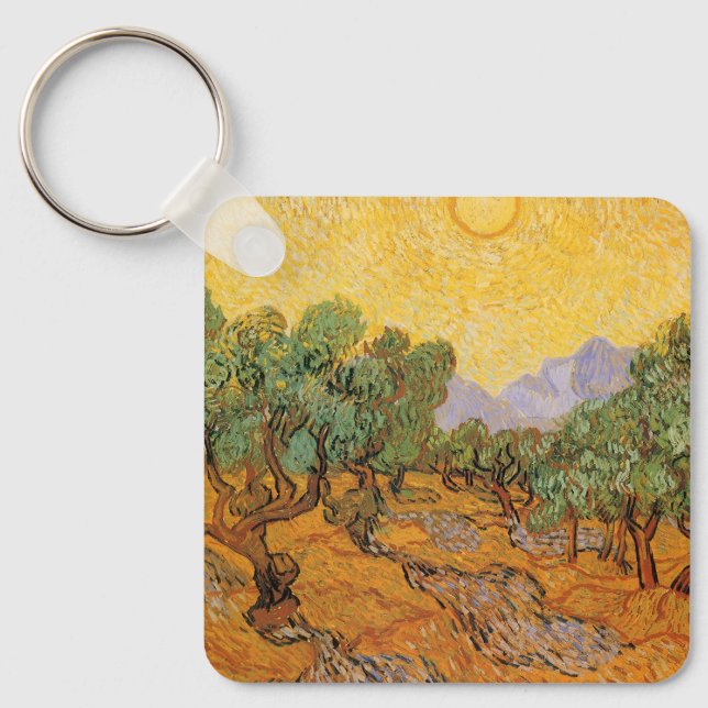 Llavero Olivos, cielo y sol amarillo, Vincent van Gogh (Anverso)