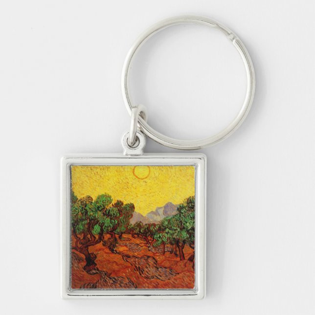 Llavero Olivos con cielo amarillo y sol Van Gogh (Frente)