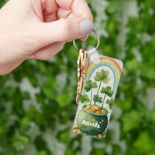 Llavero Olla Vintage de Oro y Arcoíris (Mano)