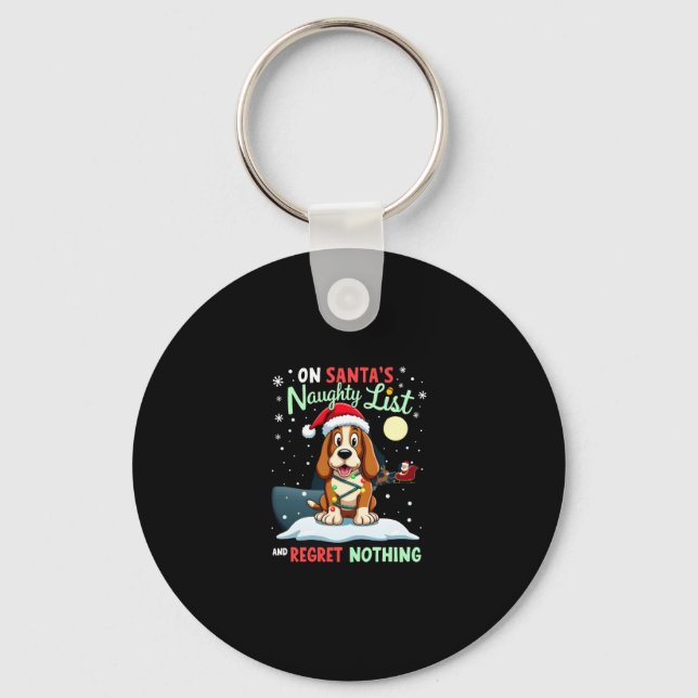 Llavero On Santa's Xmas Naughty List Regret Nothing Basset (Anverso)