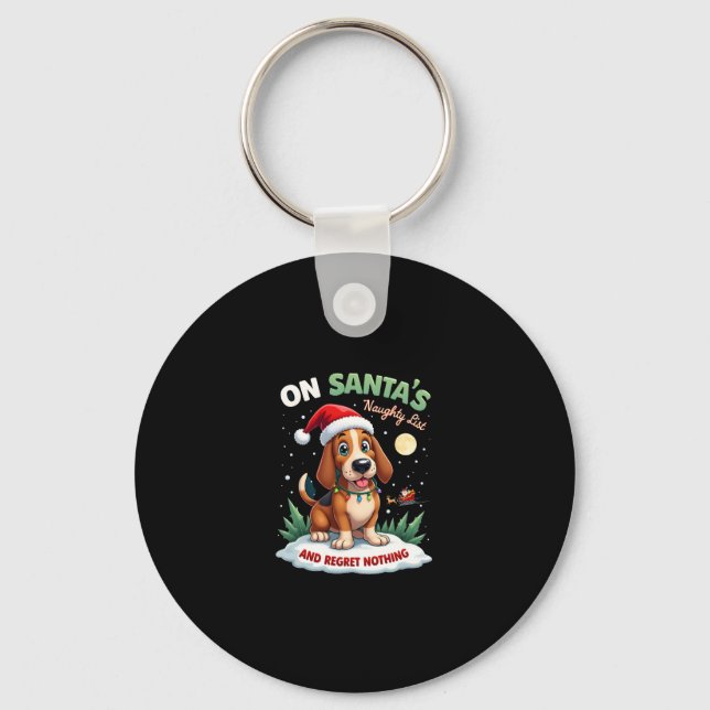 Llavero On Santa's Xmas Naughty List Regret Nothing Basset (Anverso)