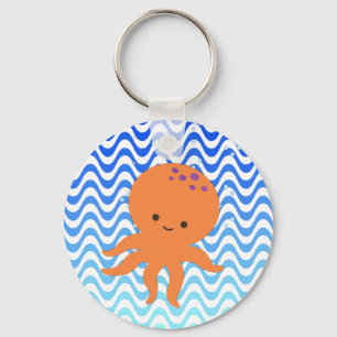 Llavero Ondas azules Personalizado de pulpo lindo