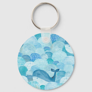 Llavero Ondas, ballena, textura azul infantil