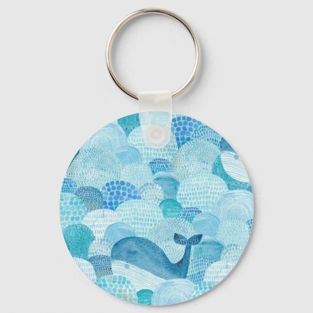 Llavero Ondas, ballena, textura azul infantil (Anverso)