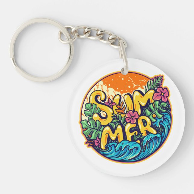 Llavero Ondas tropicales tipográficas de verano (Frente)