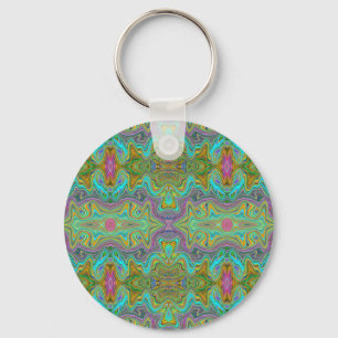 Llavero Ondulado patrón trippy azul acuático y naranja
