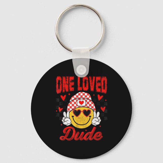 Llavero One Loved Dude Checkered Heart Valentines Day Boys (Anverso)