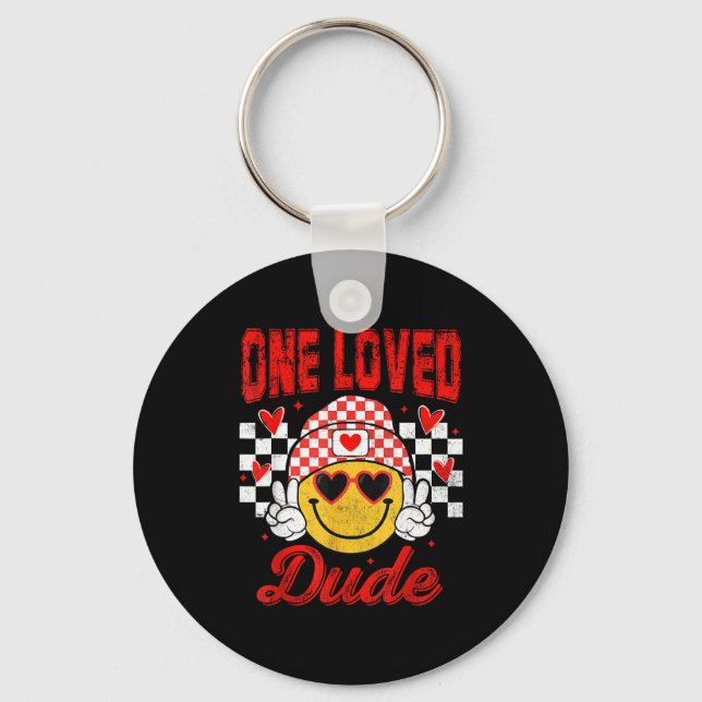 Llavero One Loved Dude Checkered Heart Valentines Day Boys (Anverso)