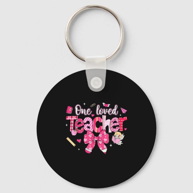Llavero One Loved Teacher Coquette Bow Pencil Valentine Gi (Anverso)