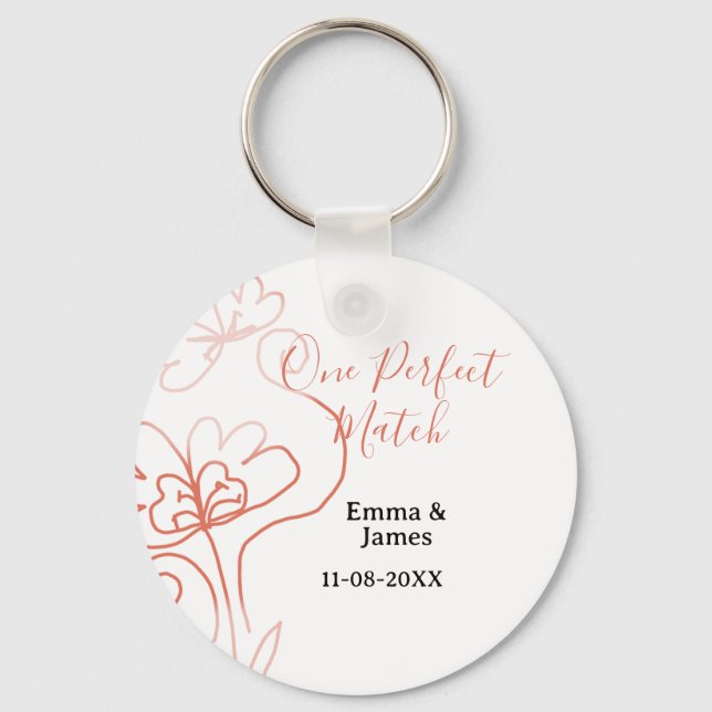 Llavero One Perfect match terracotta wedding couple name f (Anverso)