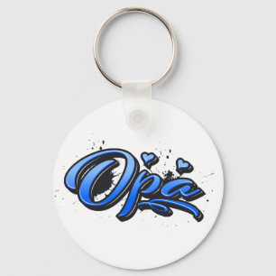 Llavero Opa blue Heart Graffiti Button Schlüsselanhänger