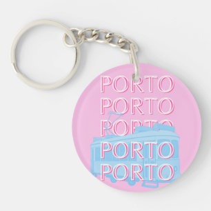 Llavero Oporto Travel Art, Portugal Art, Pink, Preppy Art