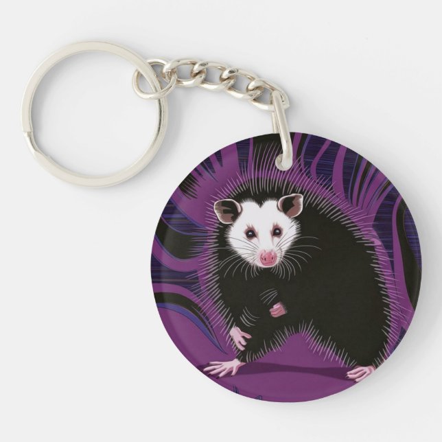 Llavero Opossum Diseño Acrílico Keychain Ronda Purple Negr (Frente)