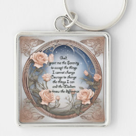 Llavero Oración por la serenidad con flores y marco