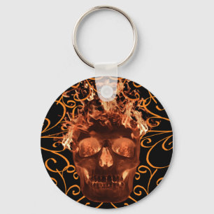 Llavero Orange Flaming Skull Key Chain