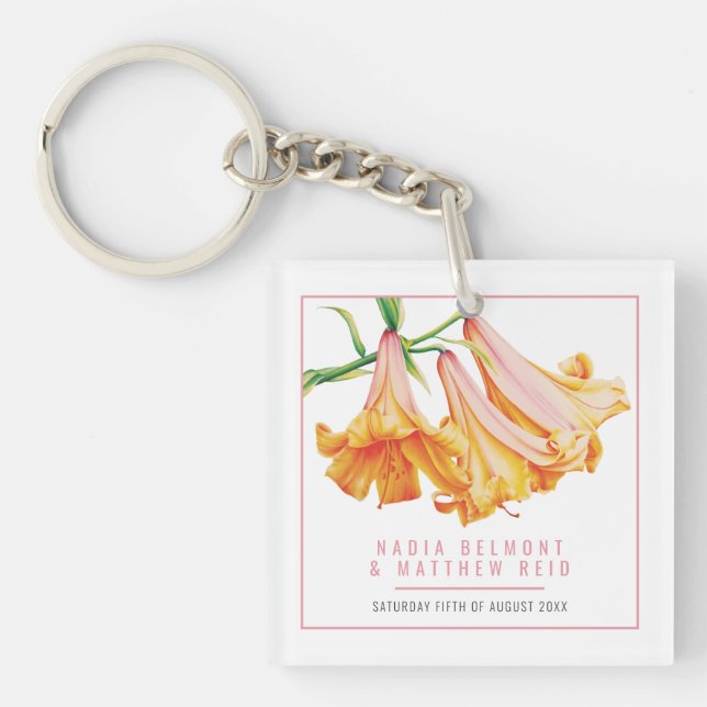 Llavero Orange Lily Wedding personalized guest keepsake (Frente)