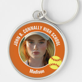 Llavero Orange Softball Player Photo High School Keepsake