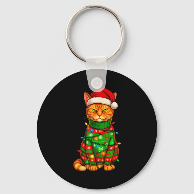 Llavero Orange Tabby Cat Christmas Lights Funny Santa Holi (Anverso)