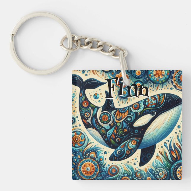 Llavero Orca Killer Whale Whimsical Nautical Personalizado (Frente)