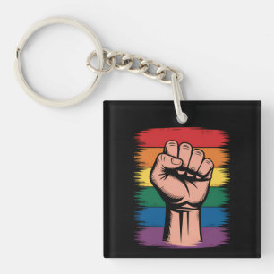 Llavero Orgullo Arcoíris Puño Alzado Apoyo Derechos LGBTQ