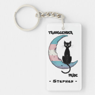 Llavero Orgullo transgénero - Gato negro en la luna transv