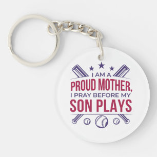 Llavero Orgullosa Madre De Béisbol Que Rezo Antes De Jugar