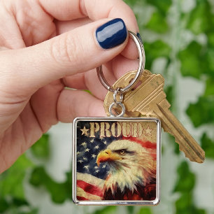 Llavero Orgulloso Americano. Águila Calva y Bandera de los