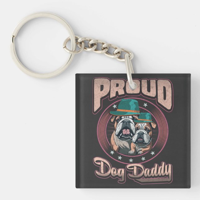 Llavero Orgulloso perro Bulldog papá, regalo del Día del P (Frente)
