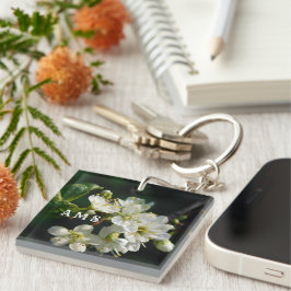 Llavero Original White Plum Blossom Art Acrylic Keychain