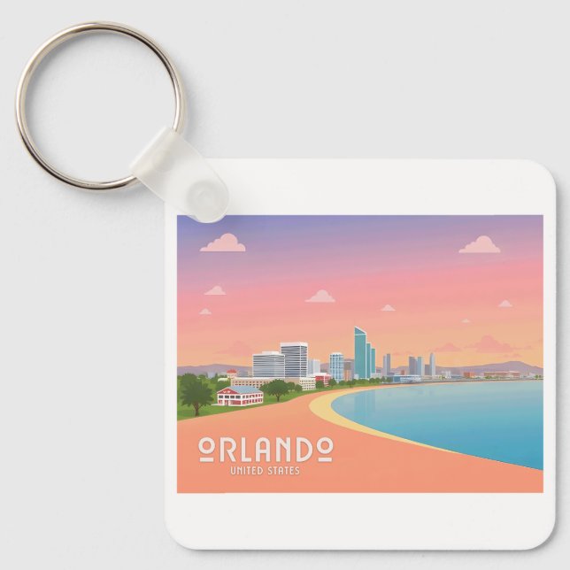 Llavero Orlando Florida Coastline Cityscape Pastel Travel (Anverso)