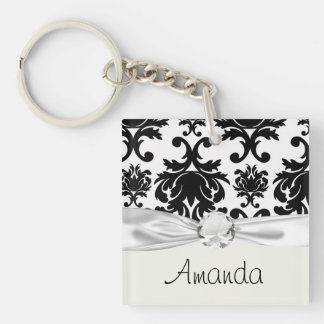 Llavero ornamentado formal negro blanco damasco